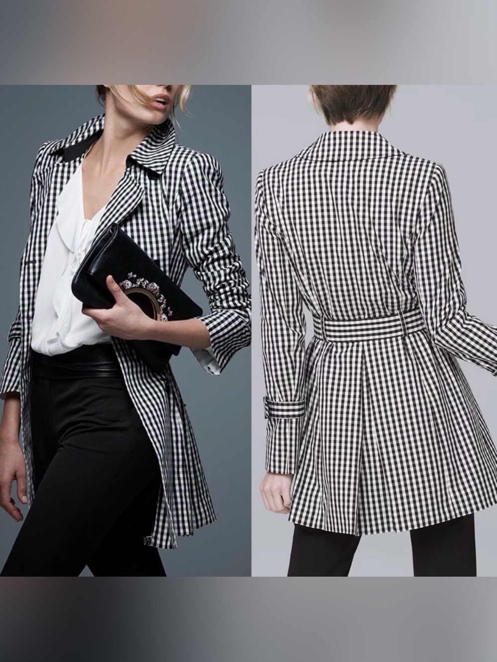 WHBM Classic Black & White Gingham Trench Coat